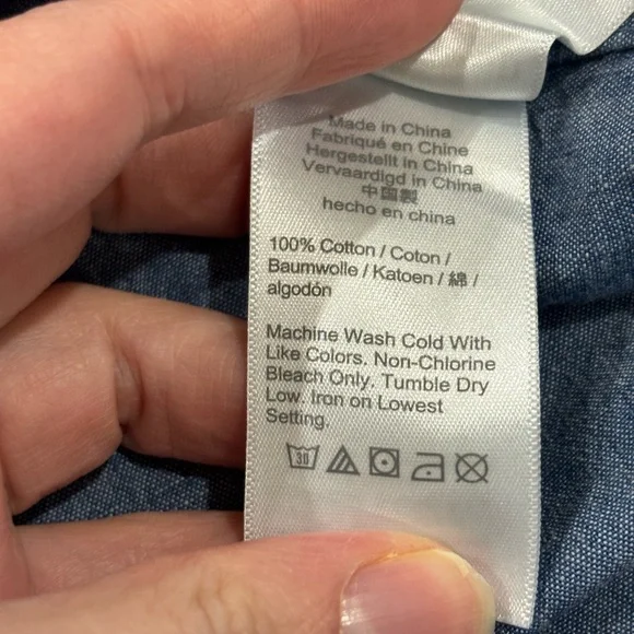 J CREW • Women’s Classic Fit Ruffle Neck Cotton Chambray Denim Button Up Shirt - Picture 6 of 6